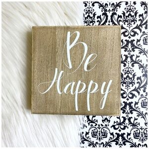 NWT : Belle Maison : ‘be happy’ quote natural wood box sign wall art decor